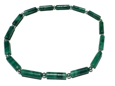Prasem Saphirquarz grün mit Echtsilber Perlen Zylinder Armband Längenwahl