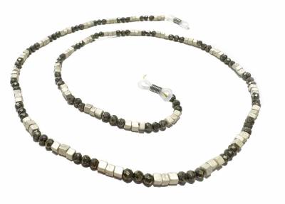 Edelstein Brillenkette Pyrit bronze Hämati creme Echtsilber Verschluss Längenwahl