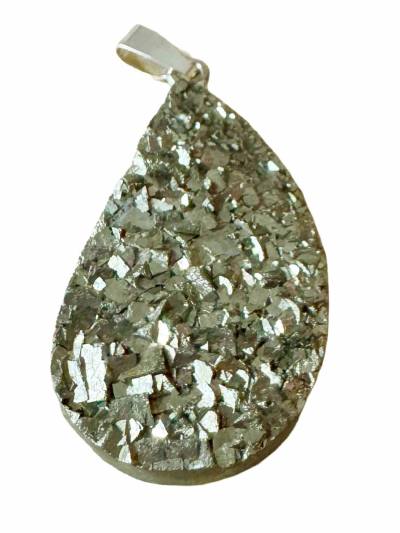 Pyrit Kristall Edelstein Scheibe Ketten Anhänger Echtsilberöse