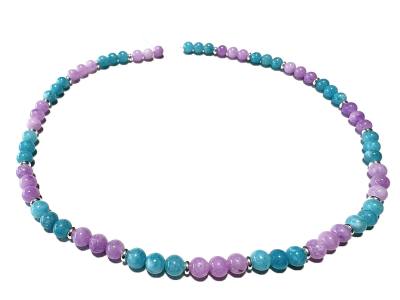 Quarz blau und flieder (gefärbt) Edelstein Kugel Kette Echtsilber Buttons Längenwahl