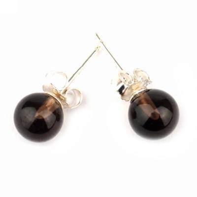 Rauchquarz braun Edelstein Kugel Ohrstecker Ohrringe Echtsilber