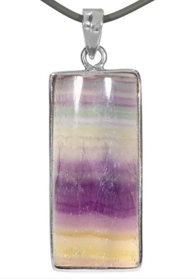 Fluorit Regenbogenfluorit Unikat Cabochon mehrfarbig Heilstein Anhänger Silberfassung