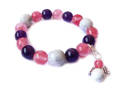 Reisebegleiter Amethyst Magnesit Cherryquarz Edelstein Stretch Armband Längen Wahl