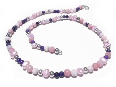 Rhodochrosit Perle Jaspis Silber Edelsteinkette Halskette Collier rosa violett