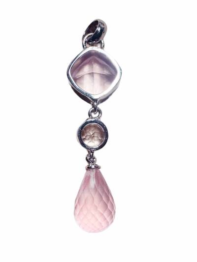 Rosenquarz Topas Designer Edelstein Ketten Anhänger 925er Platin beschichtet