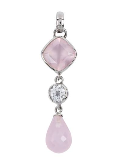 Rosenquarz Topas Designer Edelstein Ketten Anhänger 925er Platin beschichtet