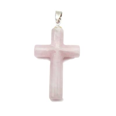 Rosenquarz rosa Kreuz Kettenanhänger Edelstein Anhänger Silberöse