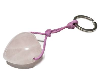 Schlüsselanhänger mit Edelstein Rosenquarz Herz und Lederband rosa