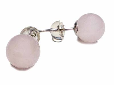 Rosenquarz Kugel Edelstein Ohrstecker 925 Silber rhodoniert