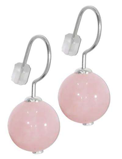 Rosenquarz Edelstein Kugel Echtsilber Ohrringe Ohrhänger 12 mm
