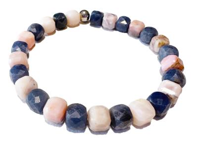 Saphir Safir blau Andenopal rosa facettiert Edelstein Elastik Würfel  Armband Längenwahl