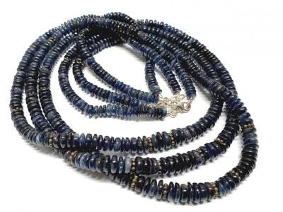 Saphir Safir blau Edelstein ButtonKette Halskette 55 cm mit geschwärztem Echtsilber