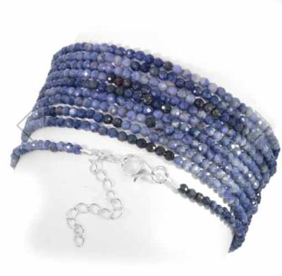 Saphir Safir dunkelblau facettiert Edelstein Kugel Armband Sterlingsilber