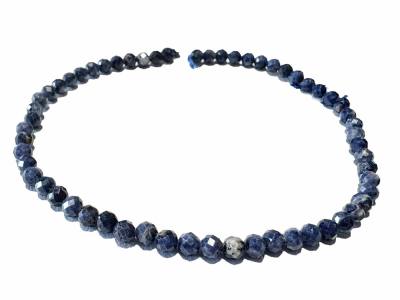 Saphir Safir dunkelblau facettiert Edelstein Kugel Stretch Armband Längenwahl