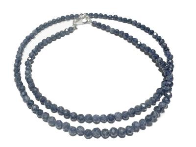 Saphir Safir facettiert blau Edelstein Kugel Kette Halskette 45 cm