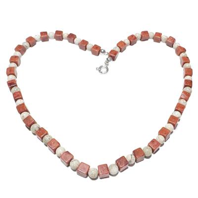 Schaumkoralle Würfel Jaspis Kugeln Edelstein Designerkette Halskette Längenwahl