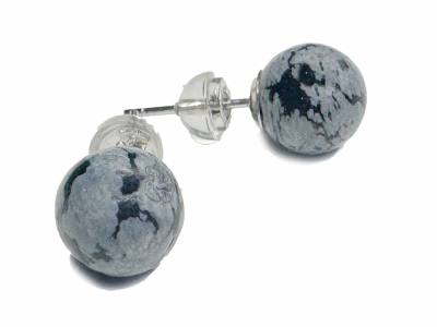 Schneeflockenobsidian Apachenträne Ohrstecker Silber rhodoniert