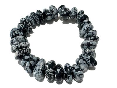Schneeflockenobsidian Apachenträne Edelstein Scheiben Nugget Stretch Armband