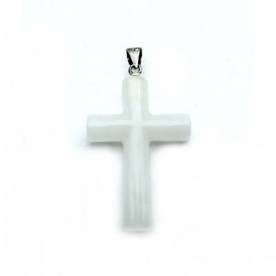 Milchquarz Schneequarz Edelstein Kreuz Ketten Anhänger Silberöse