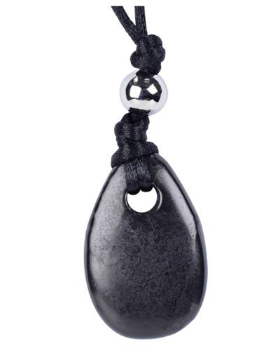 Schungit schwarz Tropfen Edelstein Heilstein Ketten Anhänger mit Band