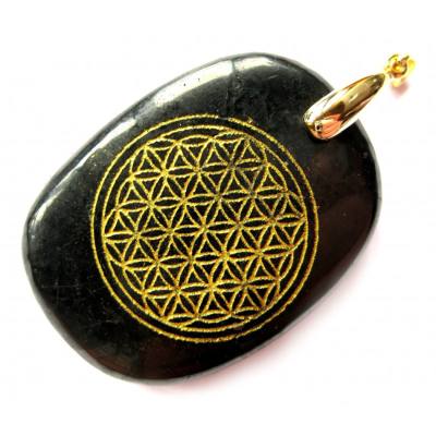 Blume des Lebens - Schungit Kettenanhänger Echtsilber vergoldet