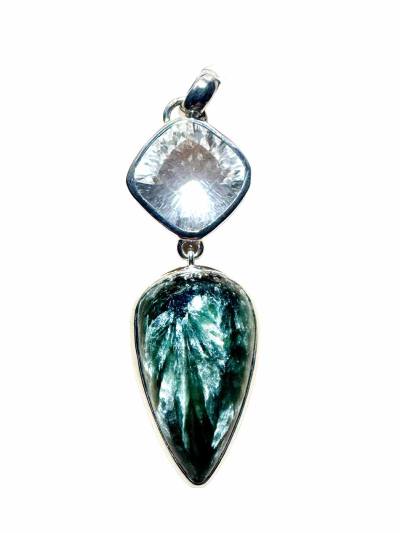 Serafinit Seraphinit Bergkristall Designeranhänger Kettenanhänger Anhänger Silber rhodoniert groß