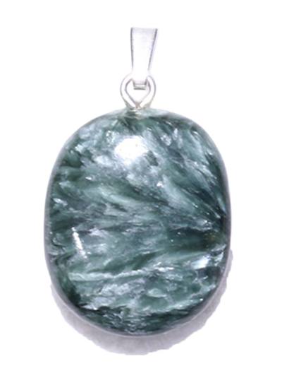 Serafinit Seraphinit Cabochon Edelstein Anhänger oval Silberöse grün