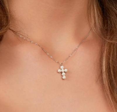 Silberkette 925 mit Perlen Kreuz