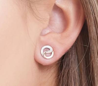 Echtsilber Ohrstecker bicolor rosegold Silber Zirkonia