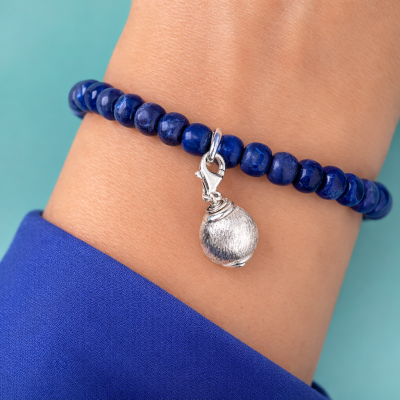 Echtsilber Kugel matt gebürstet Charm Anhänger mit Karabinerhaken