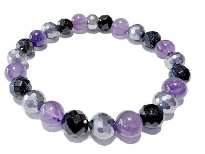 SKORPION: Amethyst Turmalin Hämatit Edelstein Stretch Armband Größenwahl