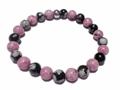 SKORPION: Rhodonit Apachenträne Schneeflockenobsidian Edelstein Stretch Armband Größenwahl
