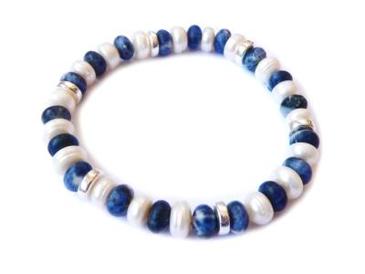 Sodalith Süßwasserperlen Edelstein Stretch Armband Größenwahl