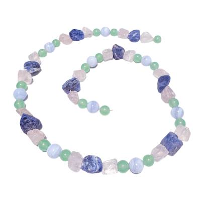 Sommertyp Farben Edelsteinkette Halskette Kette Chalcedon Rosenquarz Sodalit Serpentin