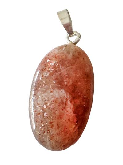 Sonnenstein Edelstein Ketten Anhänger oval Cabochon 925er Echtsilberöse Unikat