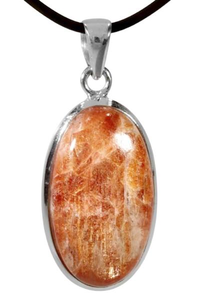 Sonnenstein Cabochon Edelstein Anhänger Silberfassung Indien orange gelb Unikat
