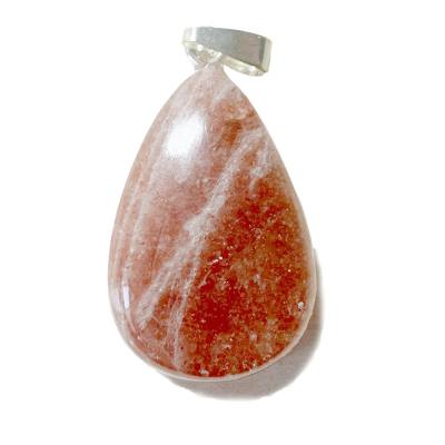 Sonnenstein Cabochon Edelstein Ketten Tropfen Silber Anhänger Unikat