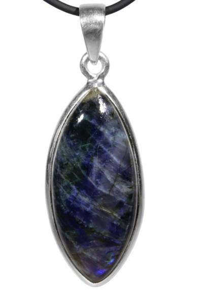 Spektrolit Labradorit Edelstein Ketten Anhänger Navette Silberfassung