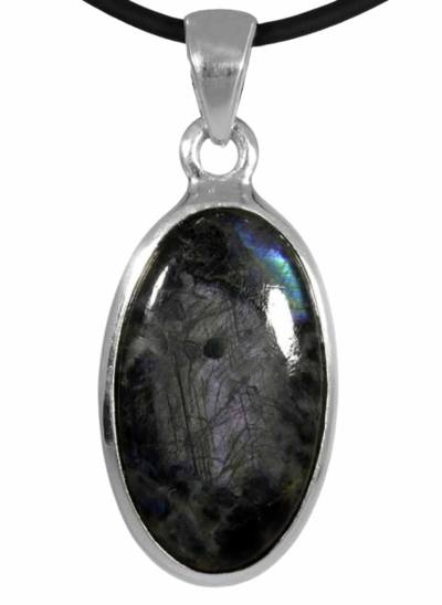 Spektrolit Labradorit Edelstein Ketten Anhänger oval Silberfassung