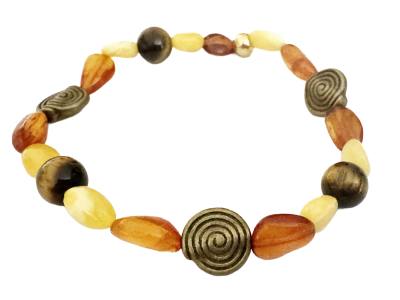 ZWILLINGE: Bernstein Tigerauge Edelstein Armband vintage 19 cm