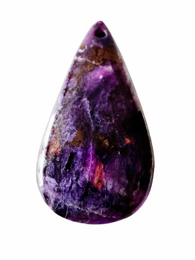Sugilit violett Edelstein Tropfen Cabochon Kettenanhänger Anhänger front gebohrt