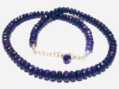 Sugilit Sugilith echt Button Halskette Kette Collier violett Echtsilber Verschluss
