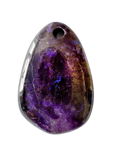 Sugilit Edelstein Tropfen Cabochon Kettenanhänger Anhänger front gebohrt