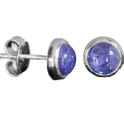 Tansanit blau Cabochon Edelstein Ohrstecker Ohrringe Echtsilber