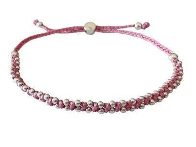 Textil Armband pink rosa mit Sterlingsilber Elementen größenverstellbar