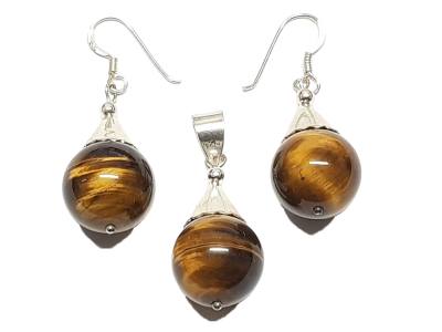 Tigerauge Set Anhänger & Ohrringe Heilsteine braun Echtsilber Ohrhänger