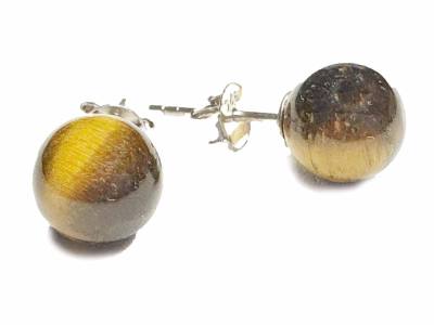 Tigerauge Edelstein Kugel Ohrstecker Sterlingsilber rhodoniert
