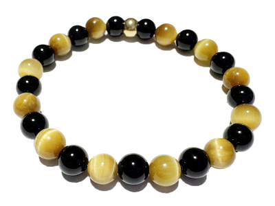 Tigerauge gelb Onyx schwarz Design Armband 8 mm Längenwahl