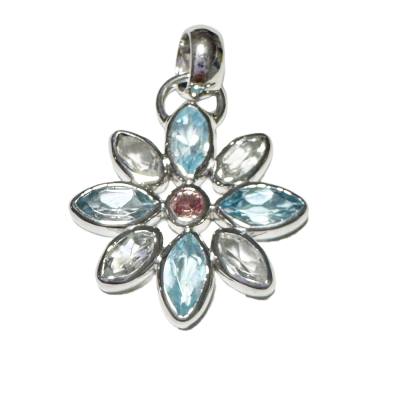 Topas blau Blume Edelstein Designeranhänger Kettenanhänger