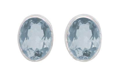 Topas blau Designer Edelstein Ohrringe Ohrstecker oval Echtsilber